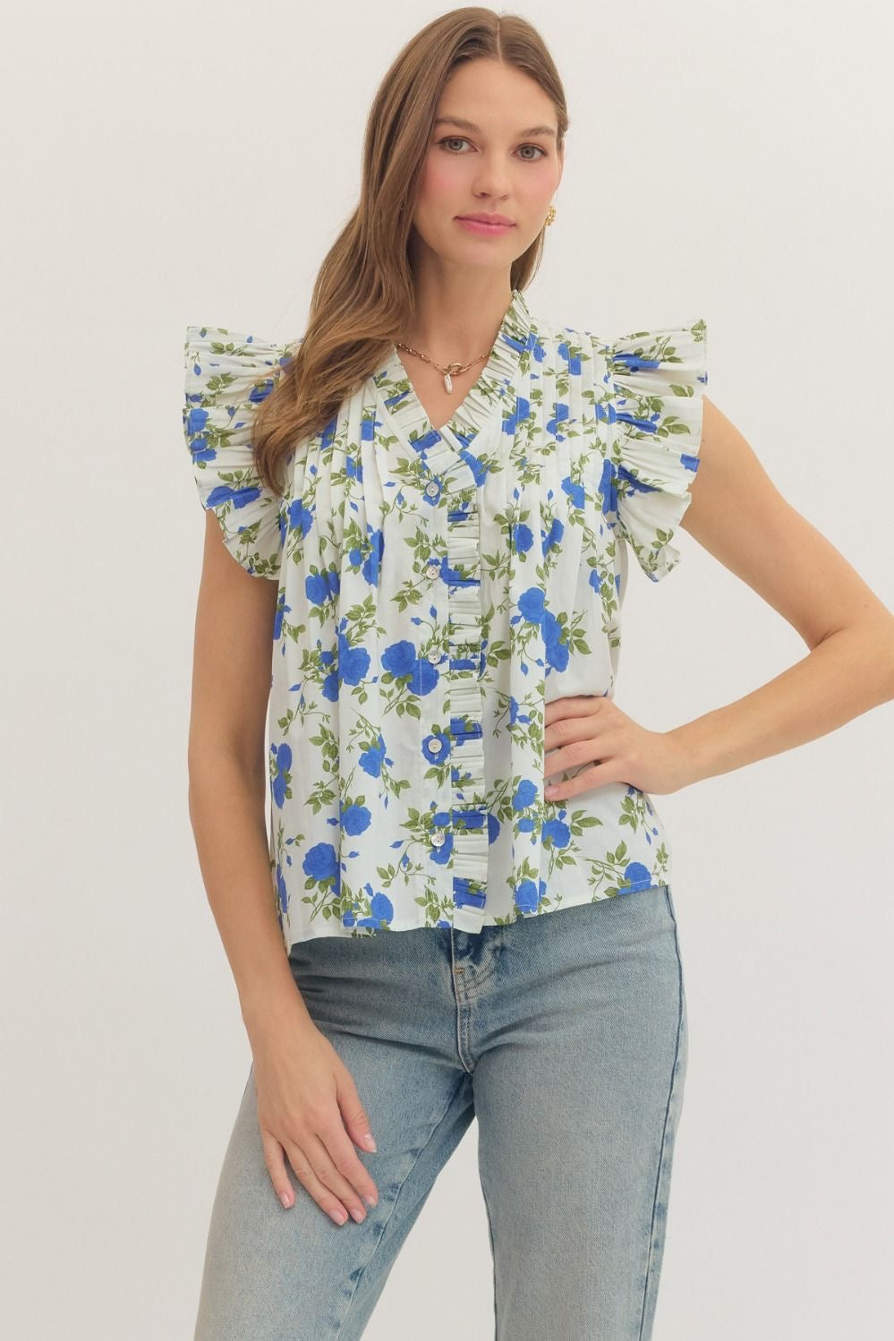 Floral Ruffle Sleeve Top