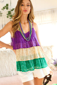 Tiered Color Block Sequin Top