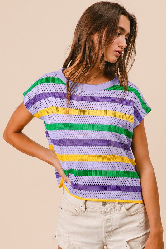 Mardi Gras Striped Sweater