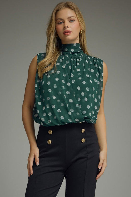 Polka Dot High Neck Sleeveless Blouse