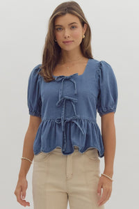 The Denim Bow Blouse