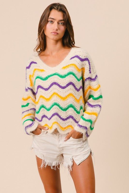 The Mardi Gras Wave Sweater