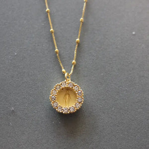 Cz Accent Mary Medal Pendant/Charm Necklace