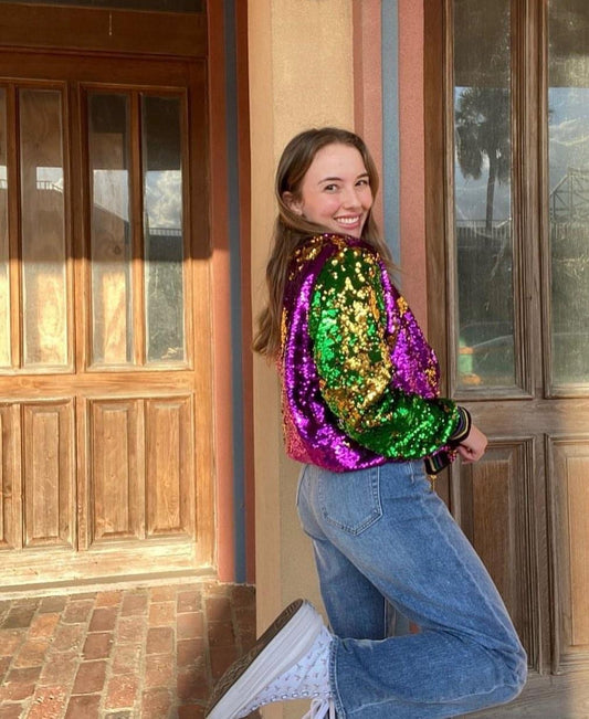 Mardi Gras Sequin Zip Jacket